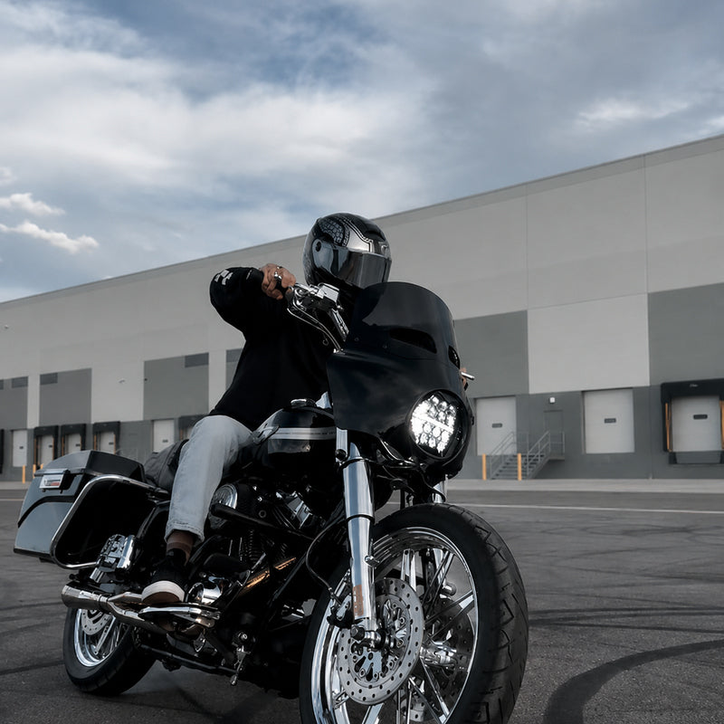 7-inch LED Black Powerful Harley Motorcycle Honeycomb Headlight | E-mark DOT