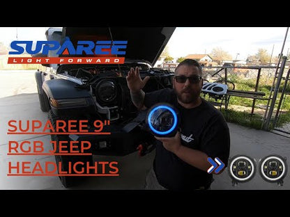 9" LED RGB Jeep Headlights with White Halo for 2018-2025 Wrangler JL & Gladiator JT