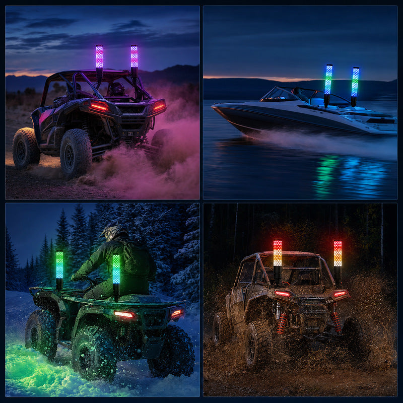 2PC RGB LED Fat Whip Lights with Turn Signals for UTV ATV | App & Remote Controlled