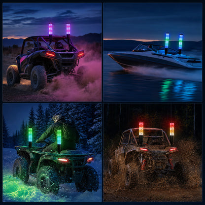 2PC RGB LED Fat Whip Lights with Turn Signals for UTV ATV | App & Remote Controlled