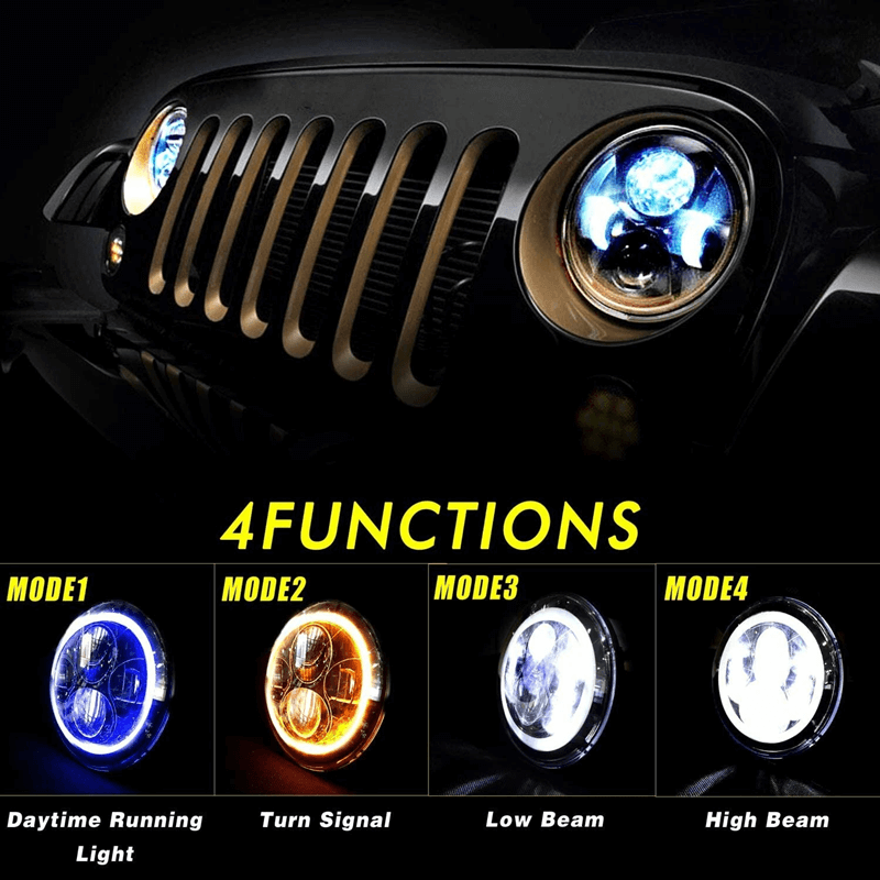 LED RGB Color Changing Halo Headlight with Amber Turn Signal + Fog Light Kit Combo For 2007-2018 Jeep Wrangler JK