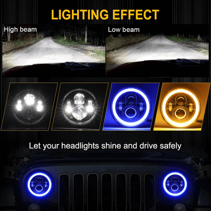 LED RGB Color Changing Halo Headlight with Amber Turn Signal + Fog Light Kit Combo For 2007-2018 Jeep Wrangler JK