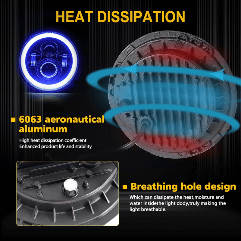 LED RGB Color Changing Halo Headlight with Amber Turn Signal + Fog Light Kit Combo For 2007-2018 Jeep Wrangler JK
