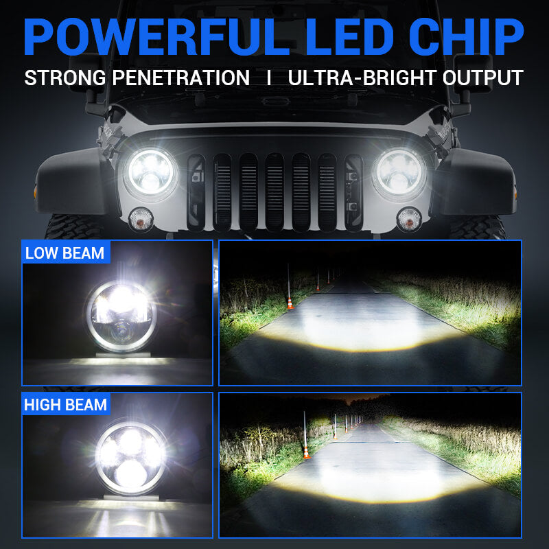 LED RGB Color Changing Halo Headlight with Amber Turn Signal + Fog Light Kit Combo For 2007-2018 Jeep Wrangler JK - LED Factory Mart