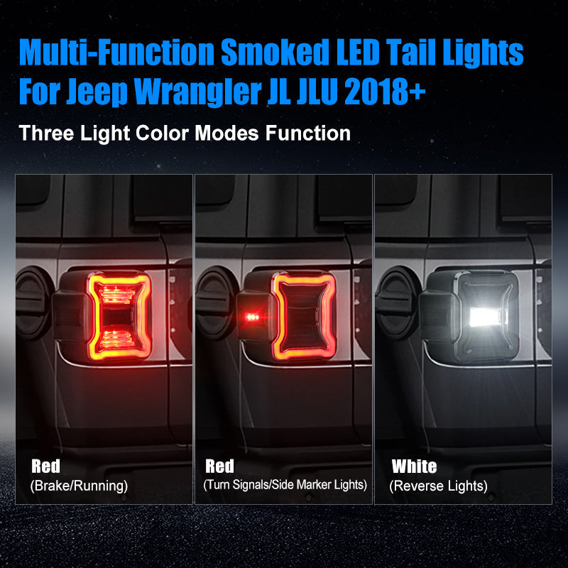 Smoked LED Jeep JL Tail Lights with 3rd Brake Light