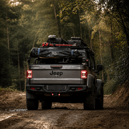 Low-profile Jeep Gladiator bed rack configuration for reduced overall height