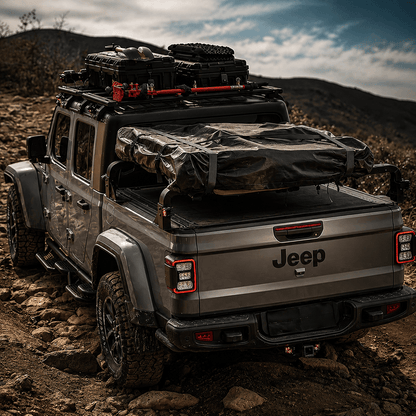 SR2 Jeep Gladiator bed rack paired with a BAK X4s tonneau cover