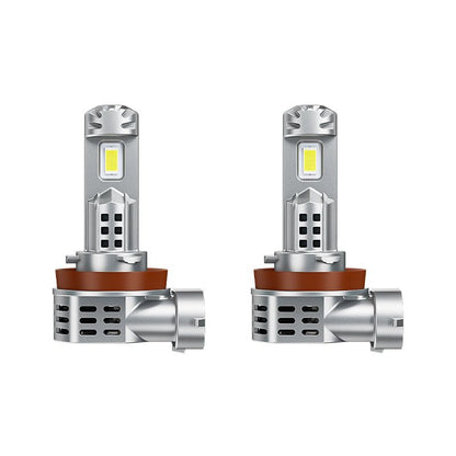 Suparee H11 LED headlight bulb front view showing dual CSP chips and compact design