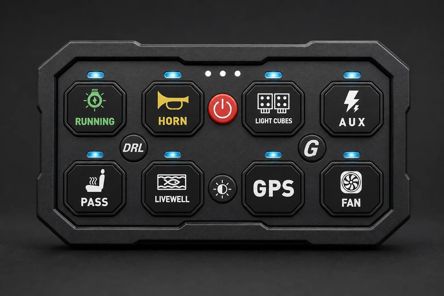 SUPAREE LOCUS 8-gang switch panel with eight accessory buttons and dedicated control buttons