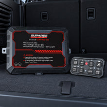 SUPAREE LOCUS 8-gang switch panel and control box displayed inside a vehicle.
