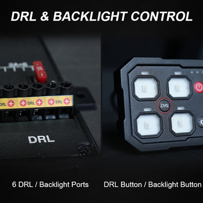 Dedicated DRL terminals on the LOCUS control box beside the panel DRL and brightness buttons.
