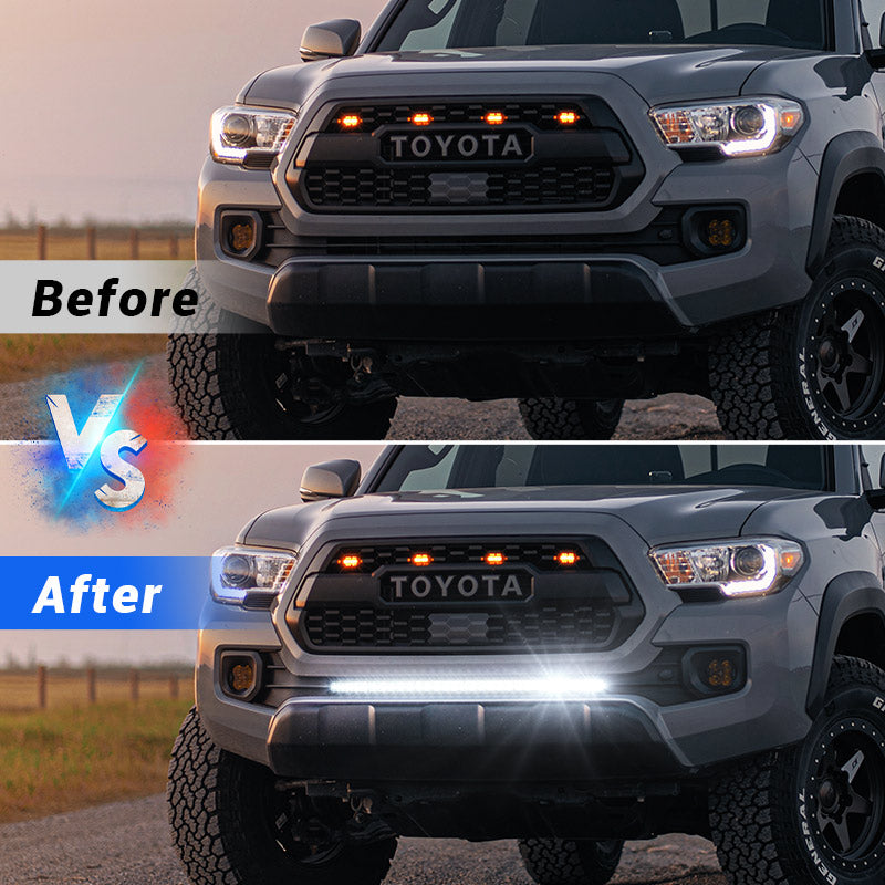 Stealth hidden LED light bar for Toyota Tacoma 2016-2023, fits behind grille with factory clean OEM appearance