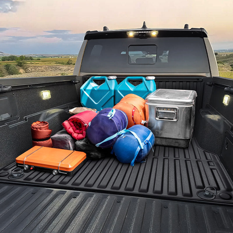 Heavy-duty rubber Tacoma truck bed mat protects 2024-2025 Toyota Tacoma 5FT bed from scratches.