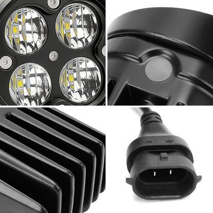 Detailed close-up of Toyota Tacoma LED fog lights showing aluminum housing texture, lens clarity, and precision build quality