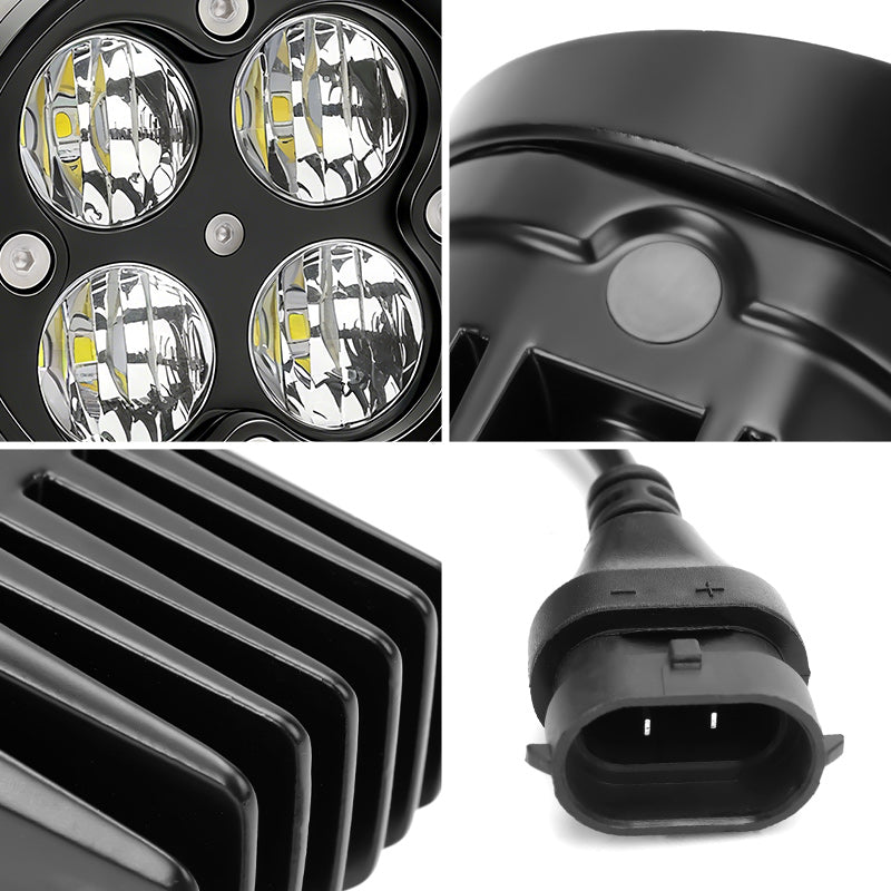 Detailed close-up of Toyota Tacoma LED fog lights showing aluminum housing texture, lens clarity, and precision build quality