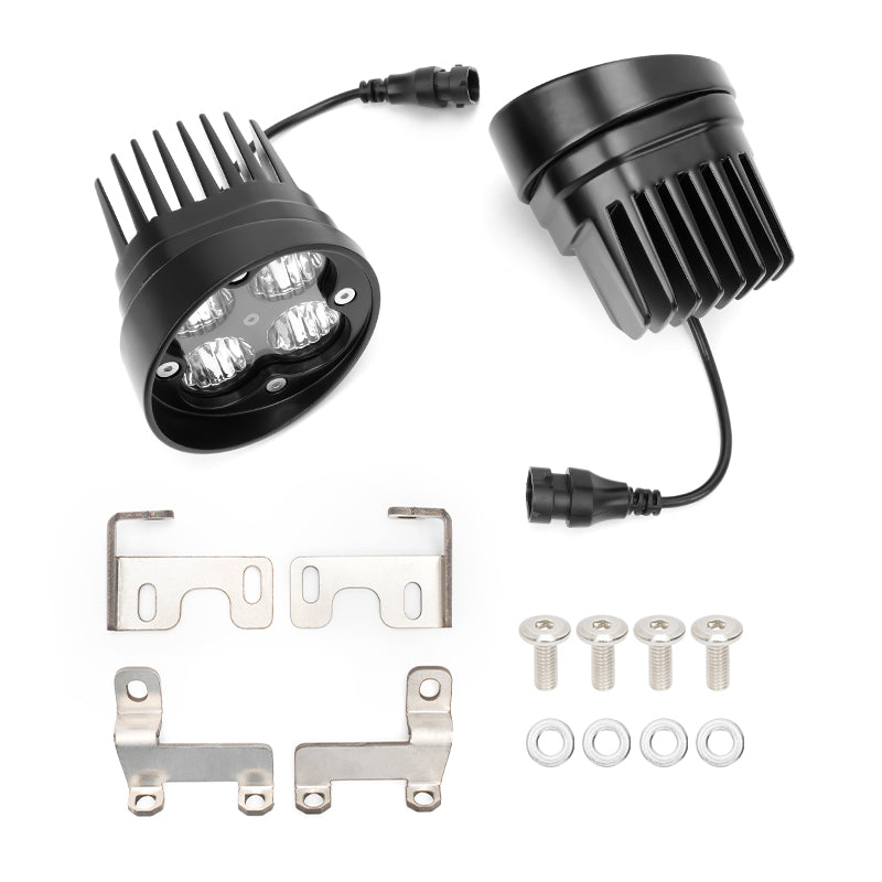 Complete LED fog light kit for Toyota Tacoma including 2 lights, 4 screws, 4 washers, and 4 brackets