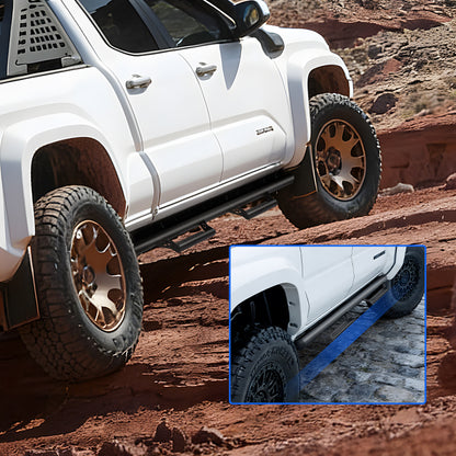 Toyota Tacoma side steps protect rocker panels from rocks dirt and debris off road protection running boards
