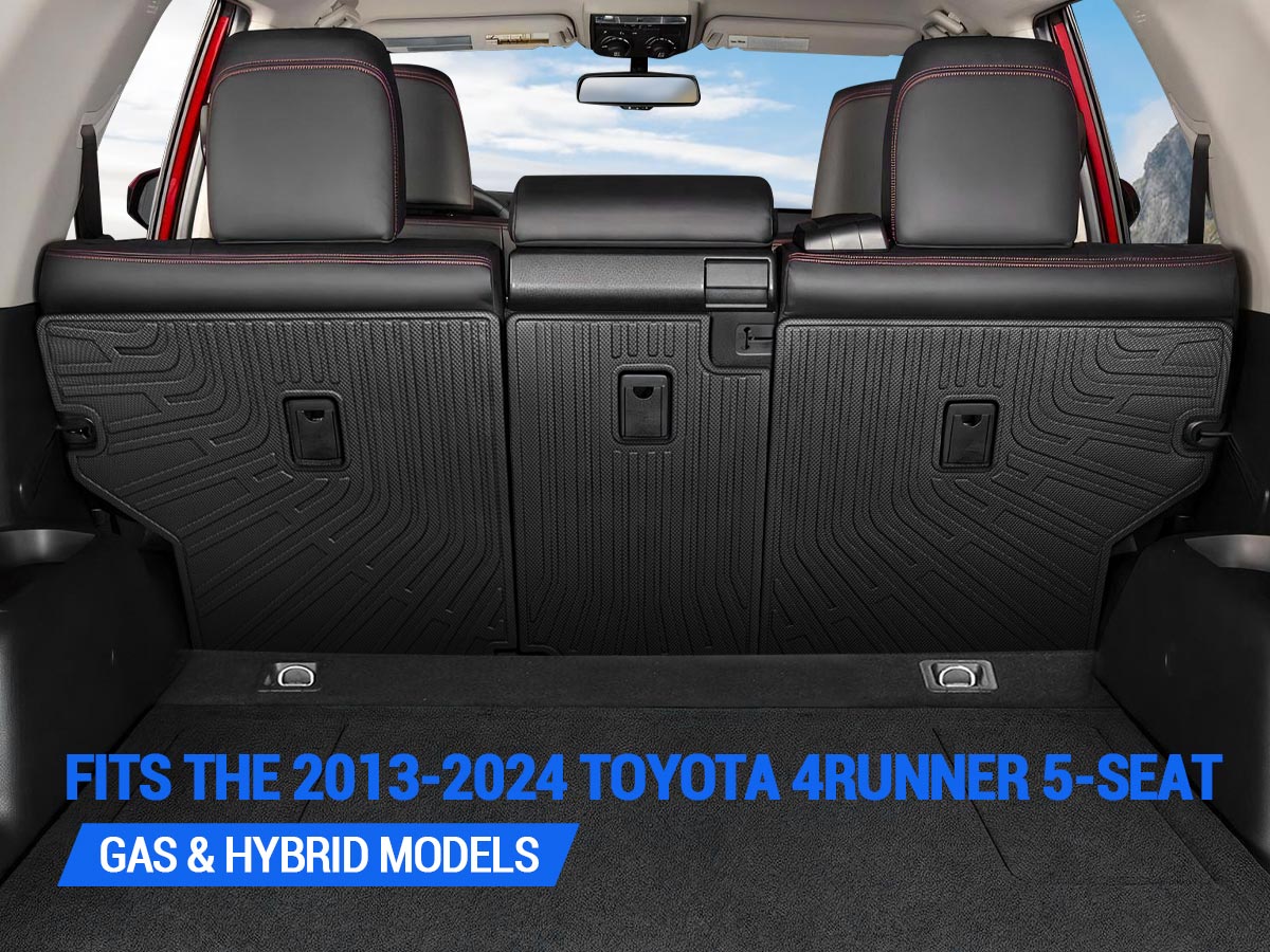 Custom-fit TPE rear seat back protectors for 2013-2024 Toyota 4Runner 5-seater, gas and hybrid models.