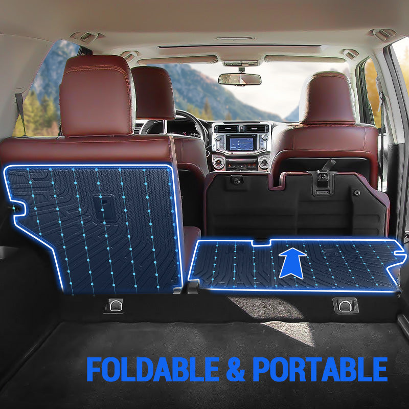 Custom-fit rear seat back protectors for Toyota 4Runner 2013-2024 gas and hybrid 5-seater models, OEM-style cargo liner design.