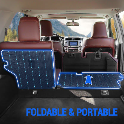 Custom-fit rear seat back protectors for Toyota 4Runner 2013-2024 gas and hybrid 5-seater models, OEM-style cargo liner design.