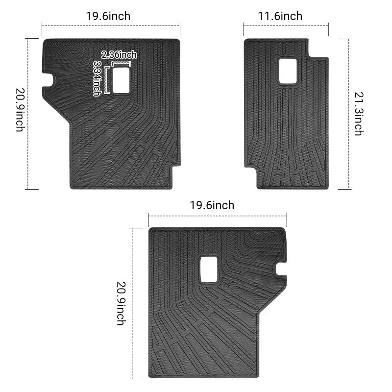 Size dimensions chart of TPE rear seat back protectors for 2013-2024 Toyota 4Runner 5-seater models, gas and hybrid.