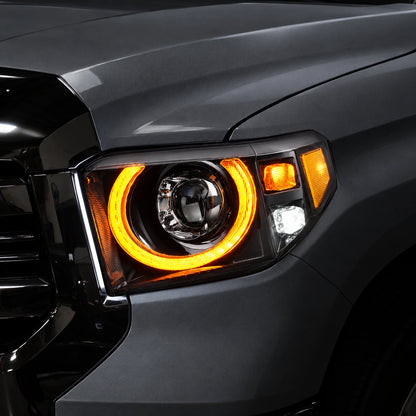 Owl-Eye LED Projector Headlights with Halo DRL & Cornering Lights for 2014–2021 Toyota Tundra