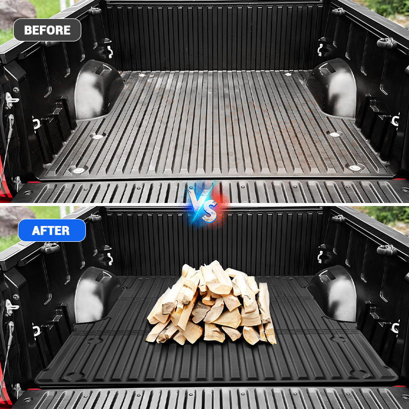 Heavy-duty rubber bed liner protects Toyota Tundra 2022-2025 5FT bed from dents and scratches.