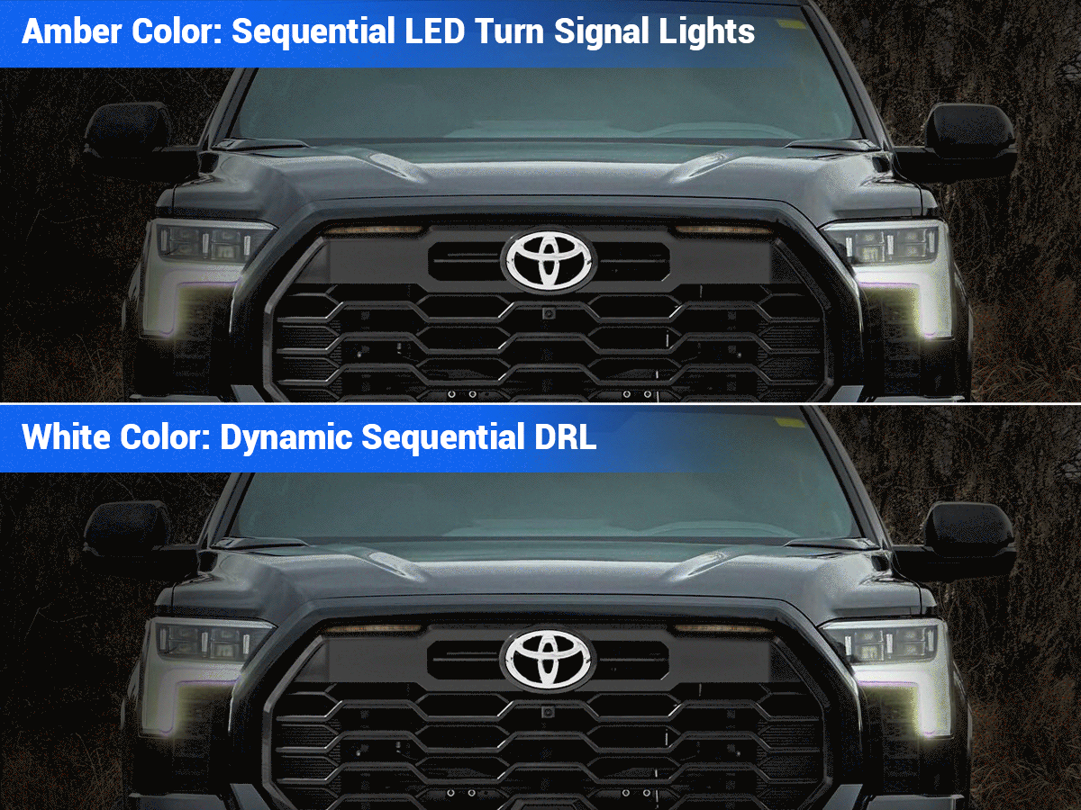 Sequential LED turn signal and DRL modes on Toyota Tundra grille