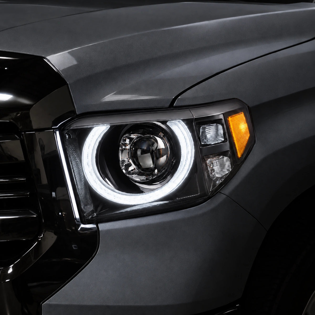 Owl-Eye LED Projector Headlights with Halo DRL & Cornering Lights for 2014–2021 Toyota Tundra