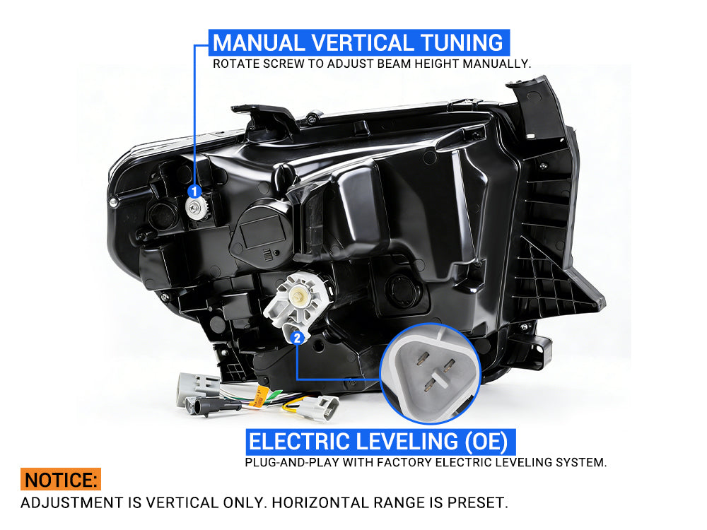 tundra headlights equipped with both manual and electric beam adjustment functions