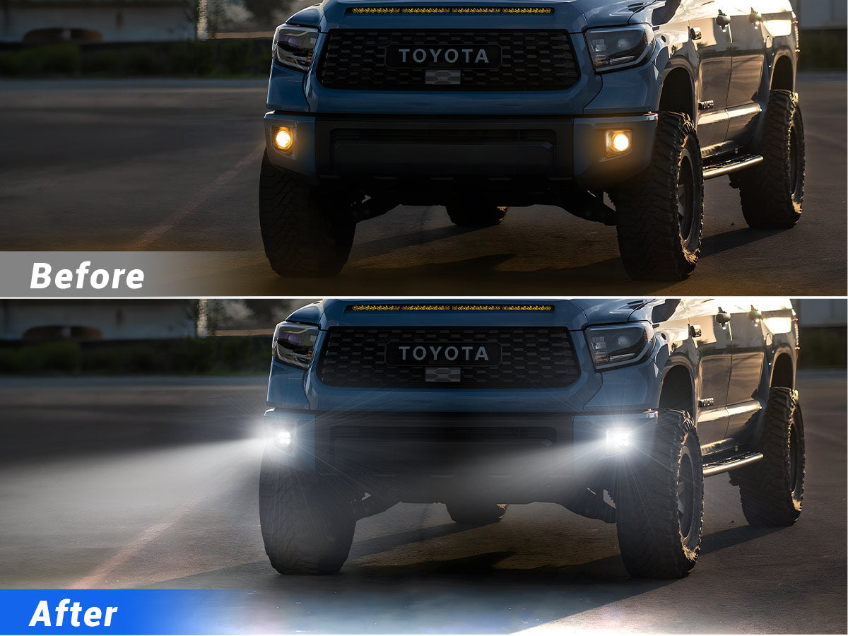 Sleek exterior upgrade LED fog lights enhancing the front-end look of the 2014–2021 Toyota Tundra.