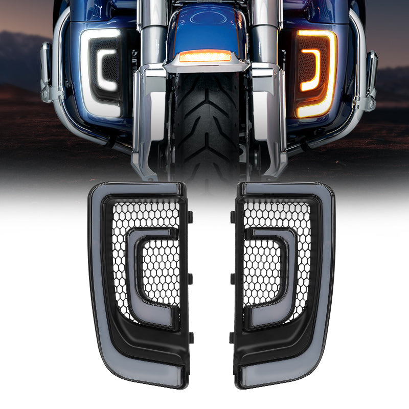 Motorcycle signal lights and turn signal mirrors for Harley Davidson Touring models – integrated LED indicators for front and rear visibility