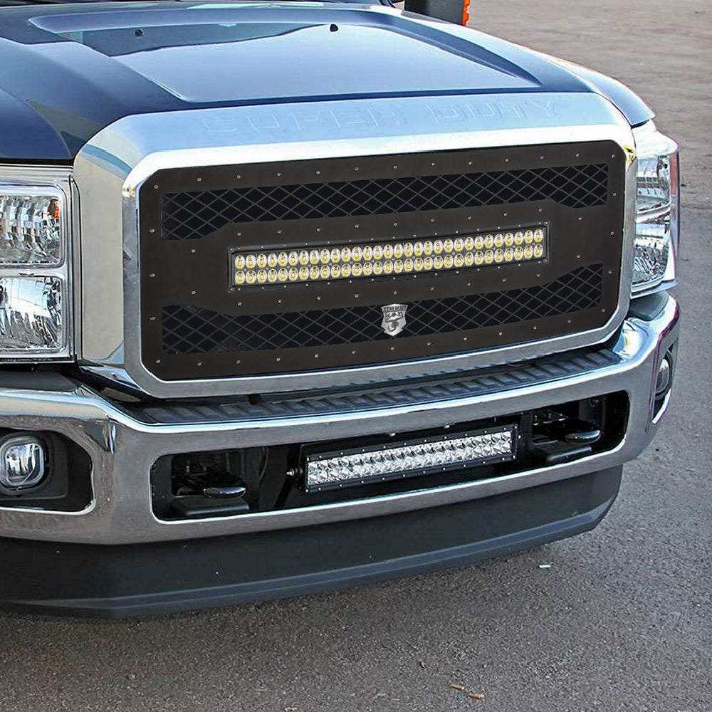Front Grille Mesh Grill Replacement + 180W LED Light Bar for Ford F250/F350 2011-2016