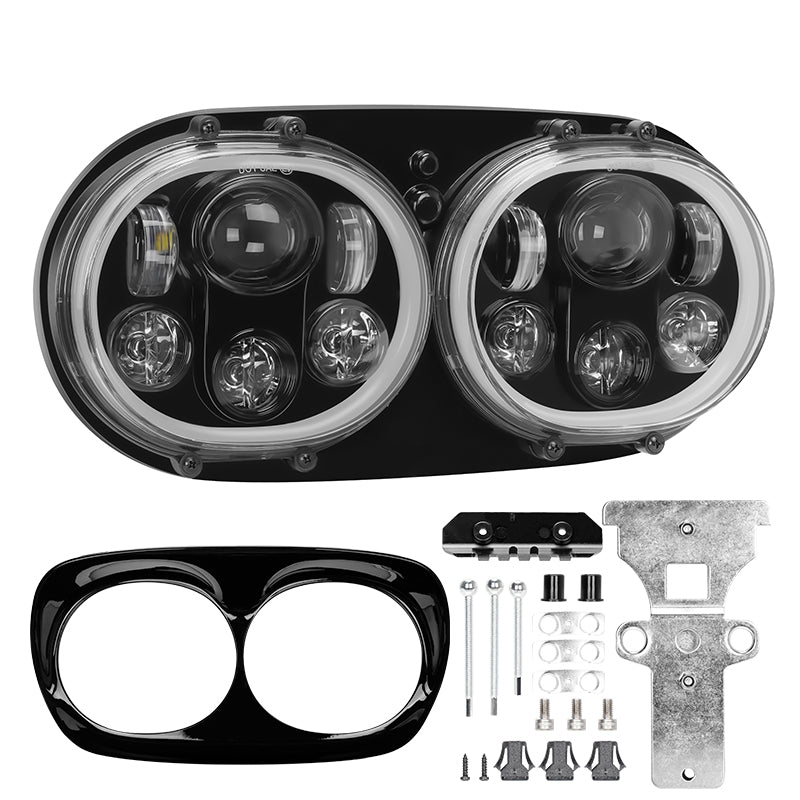 100W Dual LED Headlight Assembly w/Angel Eyes For 2004-2013 Road Glide