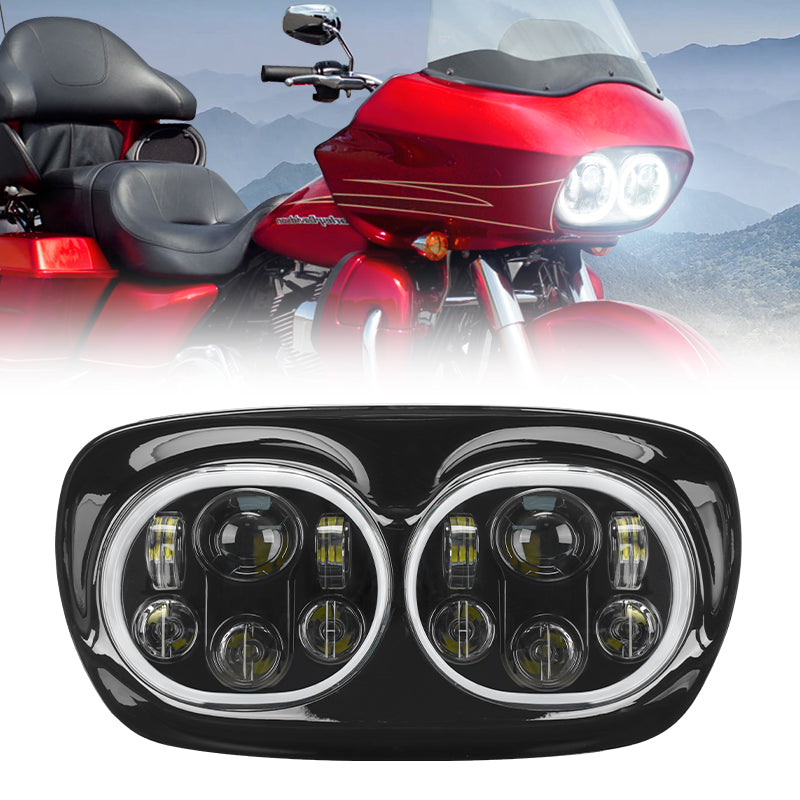 100W Dual LED Headlight Assembly w/Angel Eyes For 2004-2013 Road Glide