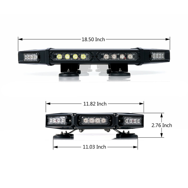 USA ONLY Amber/White Mini Black Hawk 18" Professional LED Stealth Low Profile Roof Top Strobe Light Bar