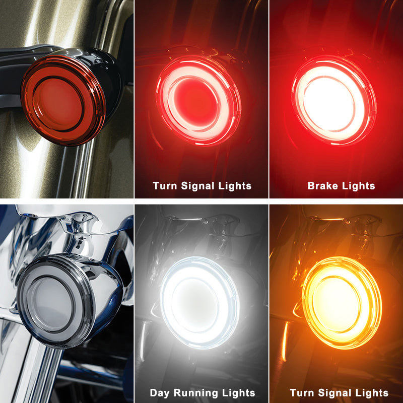 2'' 1157 Dual Contact Front LED Turn Signal with DRL & Rear Red LED Brake Lights with Red Turn Signals