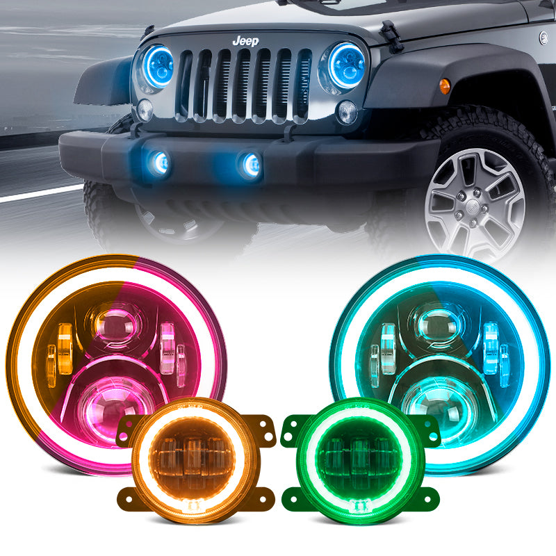 Jeep Wrangler JK LED Halo Headlights & Fog Lights Combo