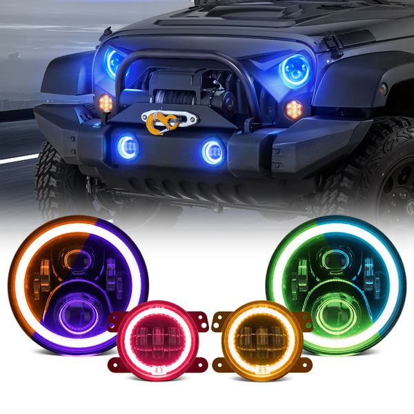 格安saleスタ Halo Changing Color Wrangler Jeep Headlights Lights Fog + 蛍光灯・電球