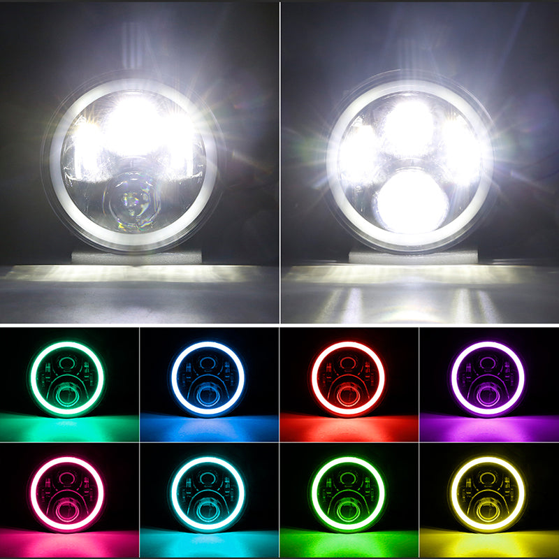 LED RGB Color Changing Halo Headlight with Amber Turn Signal + Fog Light Kit Combo For 2007-2018 Jeep Wrangler JK - LED Factory Mart