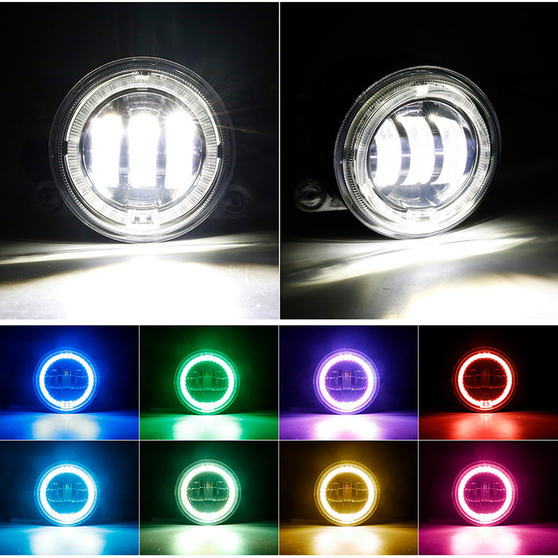 LED RGB Color Changing Halo Headlight with Amber Turn Signal + Fog Light Kit Combo For 2007-2018 Jeep Wrangler JK - LED Factory Mart