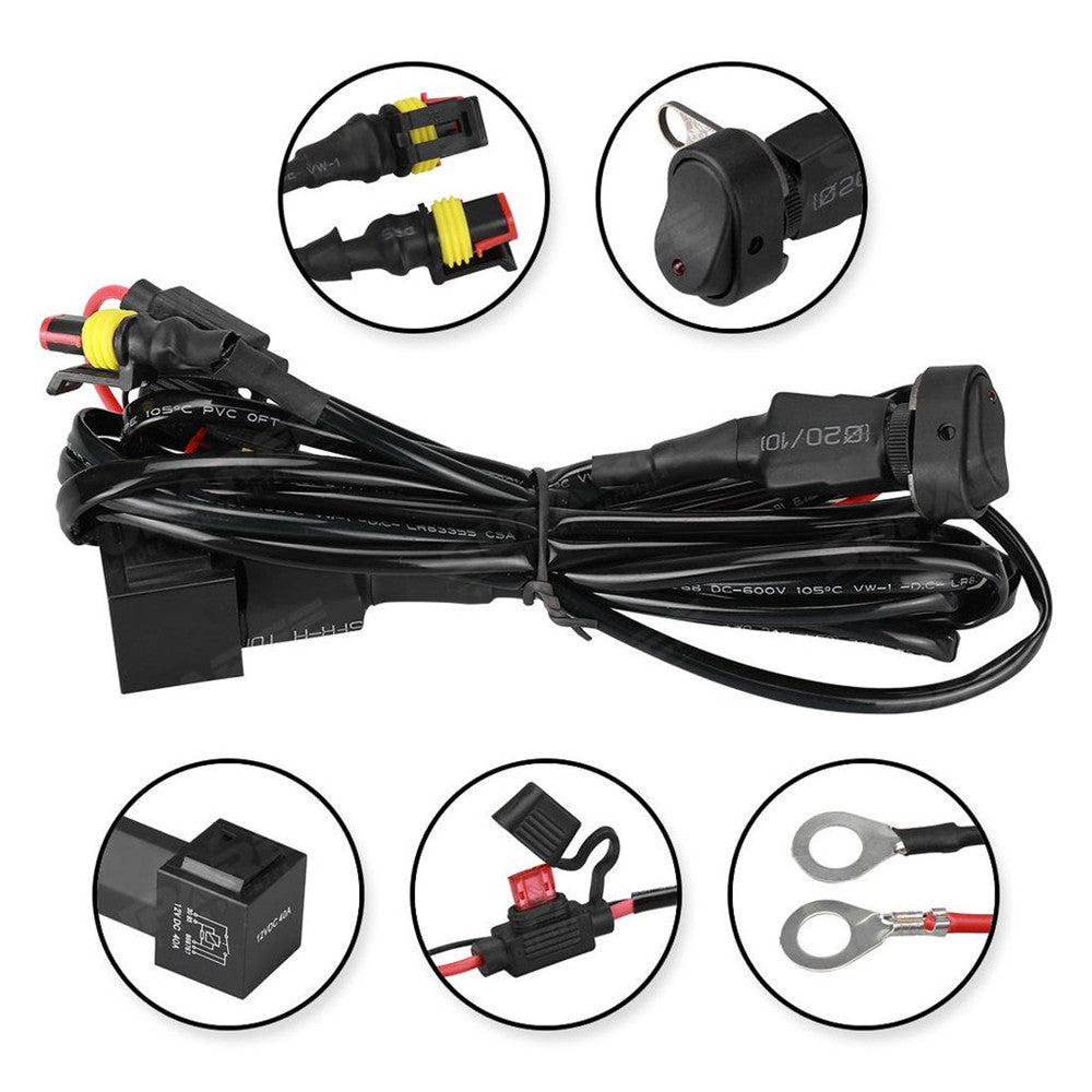 40A 12V Universal Wiring Harness Switch On/Off for Motorcycle Auxiliary Fog Light Wires - LED Factory Mart
