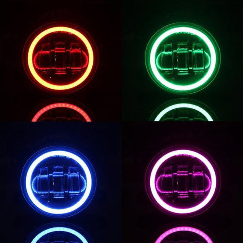 7inch RGB LED Headlights + 4inch LED Fog Light RGB Halos for Jeep Wrangler - LED Factory Mart