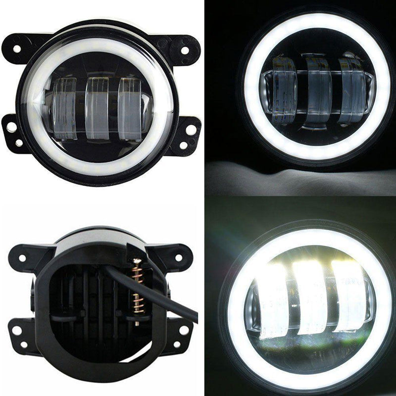 7 inch 80W Jeep Headlights With Angel Eyes & 4'' 30W Cree LED Halo Fog Light - LED Factory Mart