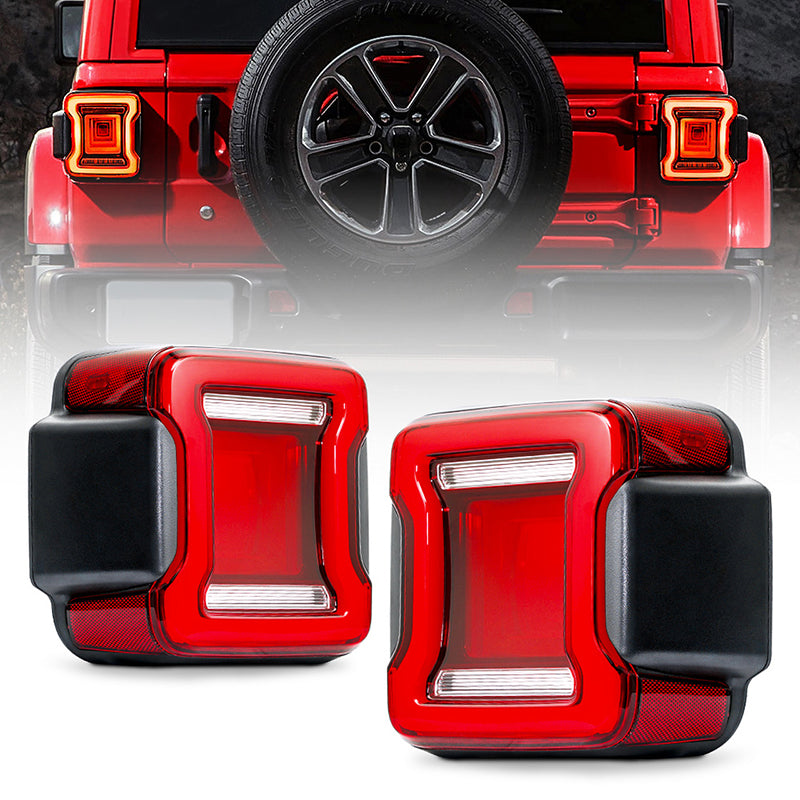 Brilliant LED Taillights with Red Lens For 2018-Later Jeep Wrangler JL JLU