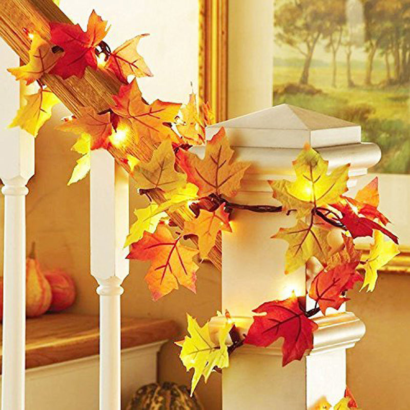 Fall Leaves Garland String with Lights Set Halloween Decor