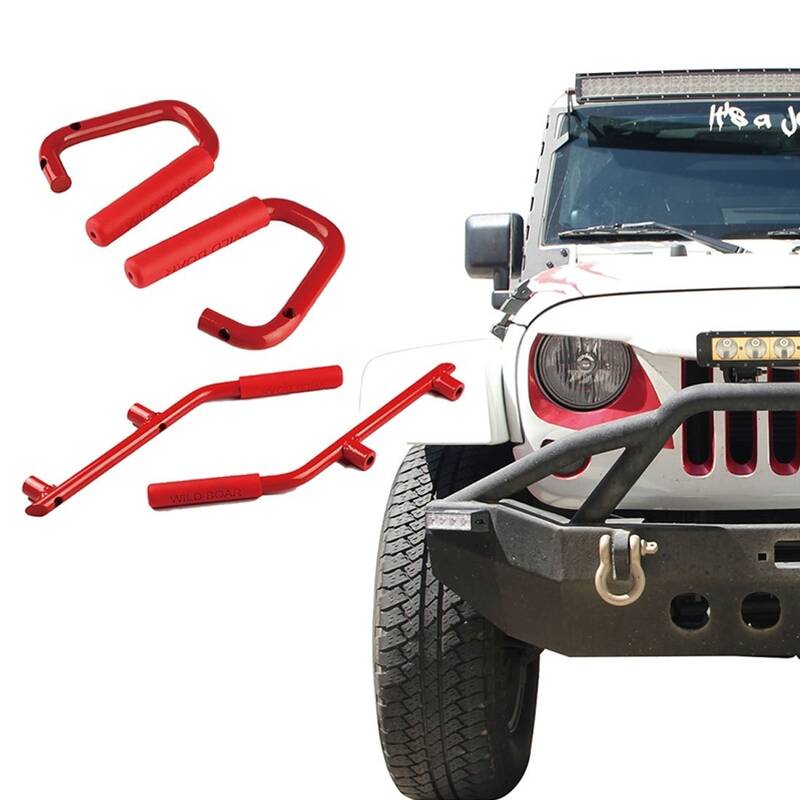 2007-2018 Jeep Wrangler Red Front And Rear Grab Handles