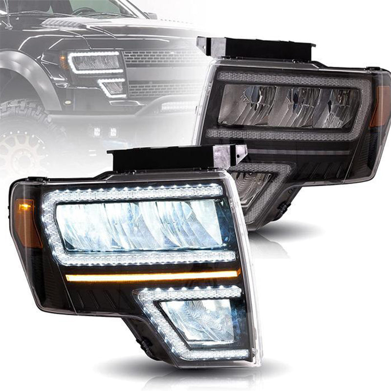 Reflective Bowl LED Headlights With DRL For Ford F150 Pickup 2009-2014