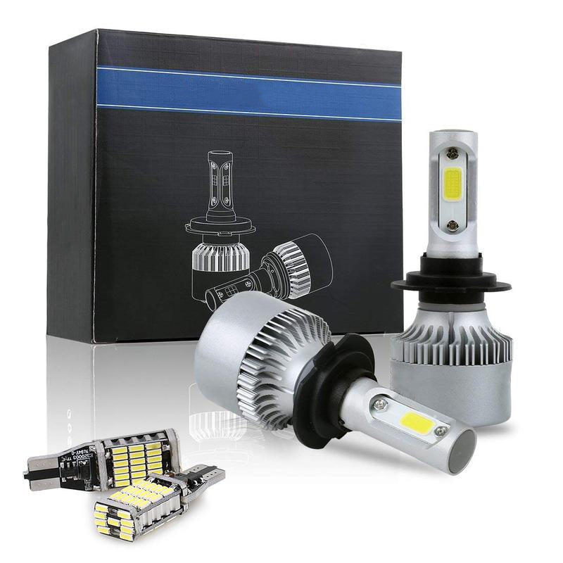 COB LED Headlight Bulb & T10 194 45SMD 4014 LED Back Light Bulbs Combo