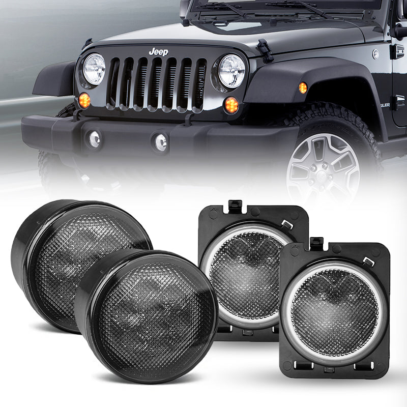 Front LED Turn Signals & Side Marker Lights Combo for 2007-2018 Jeep Wrangler JK